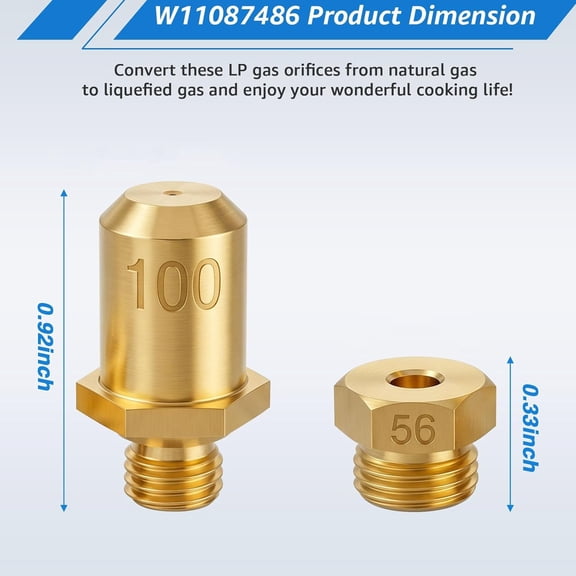 W11087486 LP Liquid Propane Bake and Broil Orifice Conversion Kit for Whirlpool Gas Ranges