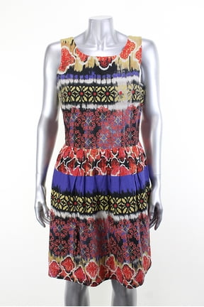 By Walter Baker Womens Red Multi Sleeveless Printed A-Line Dress XS