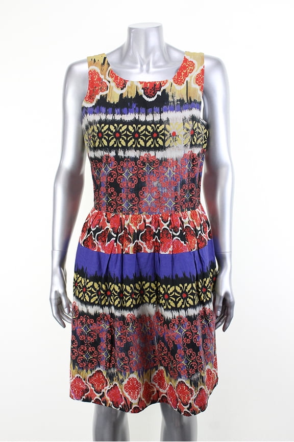 By Walter Baker Womens Red Multi Sleeveless Printed A-Line Dress XS