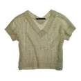 thumbnail image 1 of W118 Womens Glittery V-neck Mesh Knit Sweater, Beige, Medium, 1 of 1