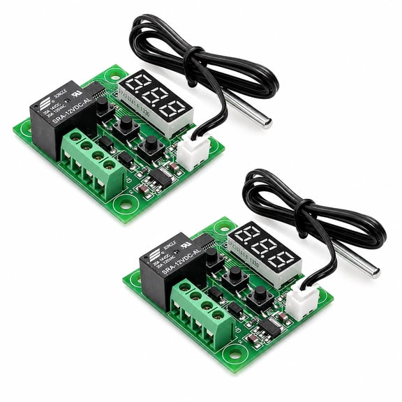 W1209 DC 12V Digital Temperature Controller -50~110C Thermostat Module with 10A Relay Waterproof Probe, 2Pcs