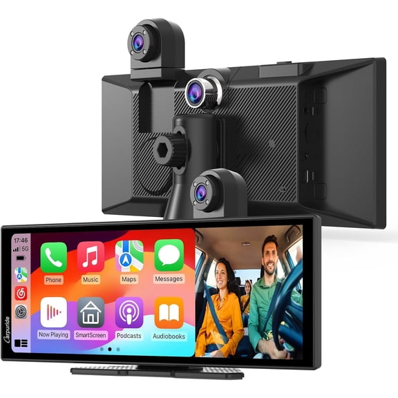 W125S 11.26 Inch HD Wireless Carplay & Android Auto Screen, 4K +1080P+1080P Dash Camera for Cars with 64GB Card, with Loop Recording, Bluetooth, Voice Control, GPS, FM, Super Link