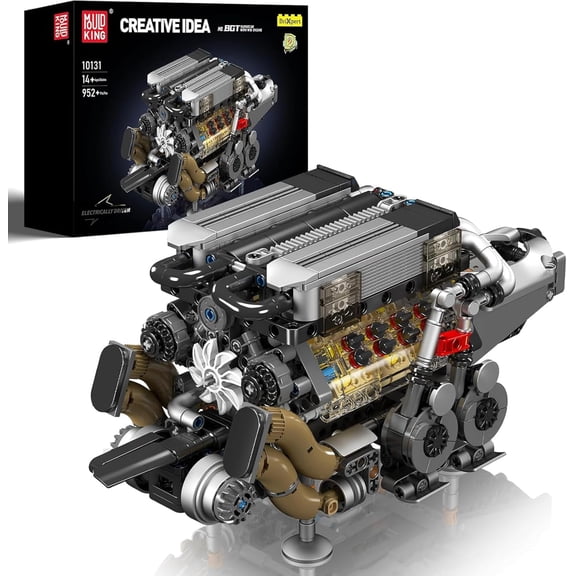 W16 Engine Building Blocks Set, Combustion Engine Model That Runs, Mini Engine Build Kit for Adults with Battery and Motor, Engineering Construction STEM Toy(952 Pcs)