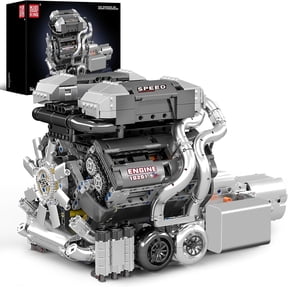 W16 Engine Model Kit, MOC Bug Supercar Engine Model with Battery and Motor, Collectable 16-Cylinder Car Engine Transmission, Shiftable Gear Operation for Adults (2024+ PCS)