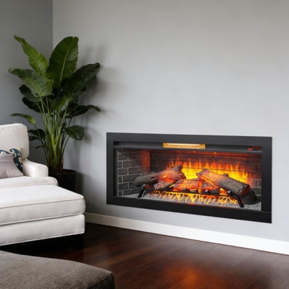 W1769P405043 42" Infrared Electric Fireplace Insert With Removable Trim Kit - Touch Panel Heater With Realistic Flame Effect, Black