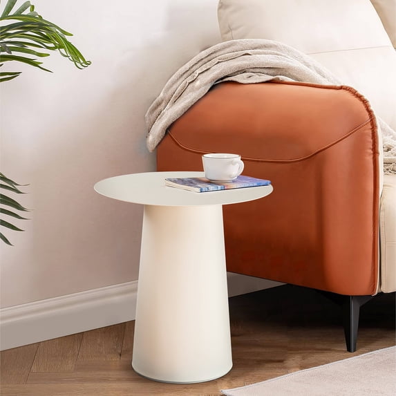 W18 in. Mid Century Modern Metal Single Round Coffee Table in Chalk White for Living Room