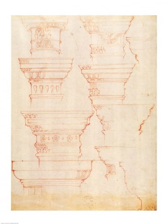 W18v Study of column capitals Canvas Art - Michelangelo Buonarroti (18 x 24)