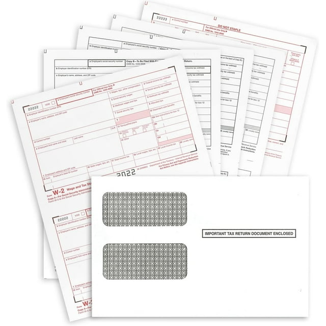 W2 Forms 2022, 4 Part Tax Forms, Set of 50 with Self Seal Envelopes Laser Ink/Jet Forms for