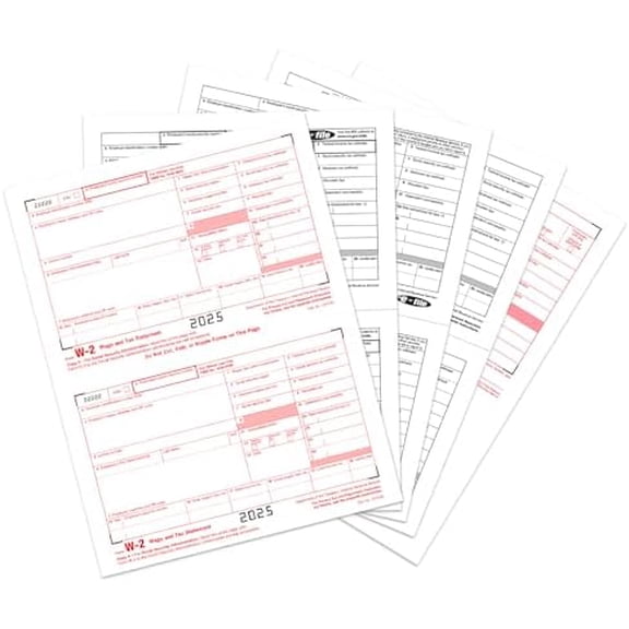 W2 Forms 2025, 6 Part Tax Forms, 25 Employee Kit of Laser Forms Designed for QuickBooks and Accounting Software$$Office