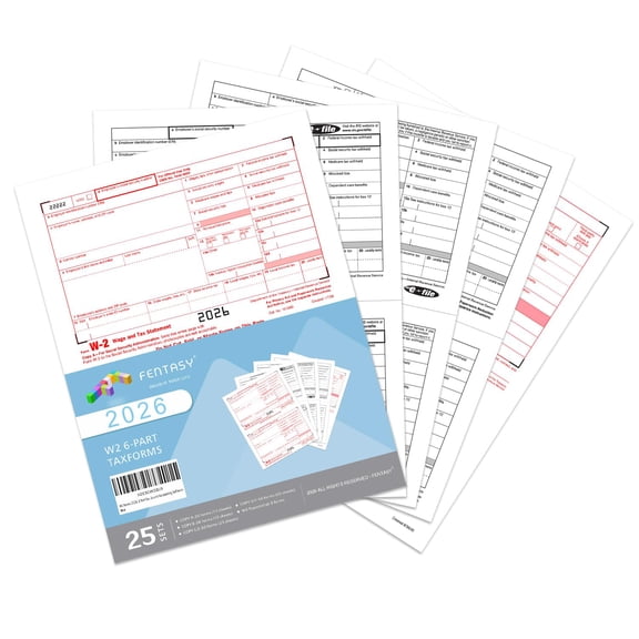 W2 Forms 2026 6 Part Laser Tax Forms 25 Employee Kit for QuickBooks Accounting