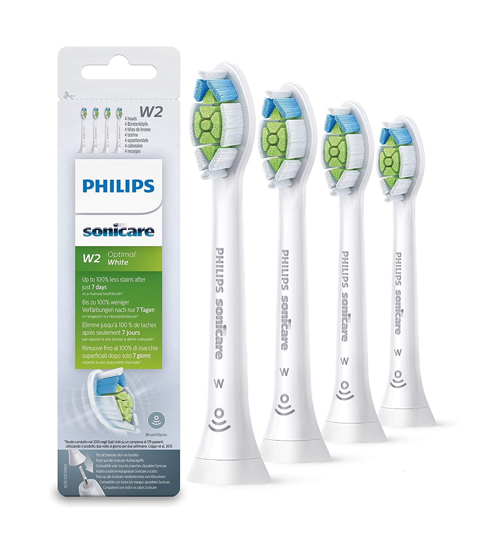 W2 Toothbrush Head Replacement Brush Heads Compatible with Philips SoniTeeth Care Toothbrush, 4PC, White