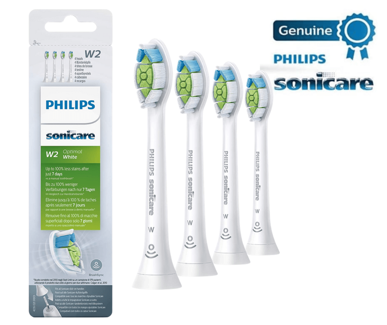 W2 Toothbrush Head Replacement Brush Heads Compatible with Philips SoniTeeth Care Toothbrush,White,4PC
