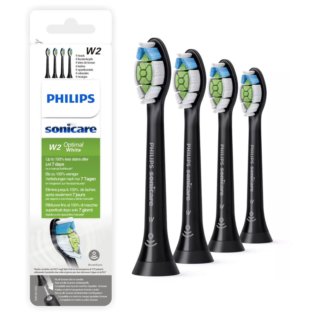 W2 Toothbrush head,Compatible with Philips Sonicare DiamondClean Replacement Toothbrush Heads, 4 Brush Heads, Black, HX6064/95