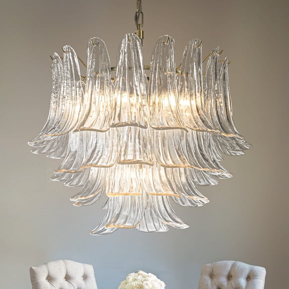 W24 in 5-Light Vintage Mid-Century Modern Chandelier 4-Tier Clear Art Glass Glam Adjustable Hanging Pendant Light in Antique Bronze for Living Room Dining Room