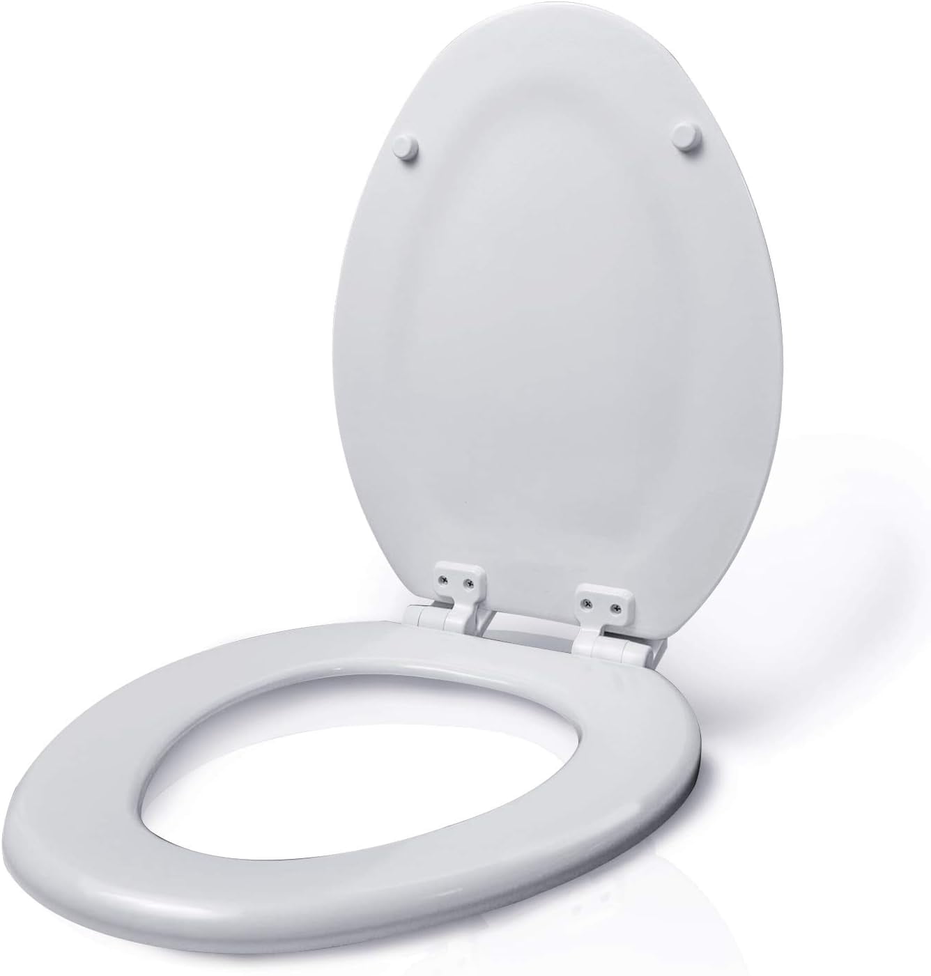 W2TSWE Elongated Wood Toilet Seat Easy Remove ? Adjustable Hinge, White
