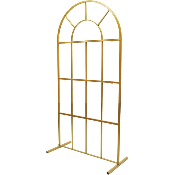 W3.3xH6.6FT Gold Metal Garden Support Arch Frame Climbing Plant Arch Arbor for Various Climbing Plant Roses Vines Birthday Wedding Party Decoration Pergola Frame