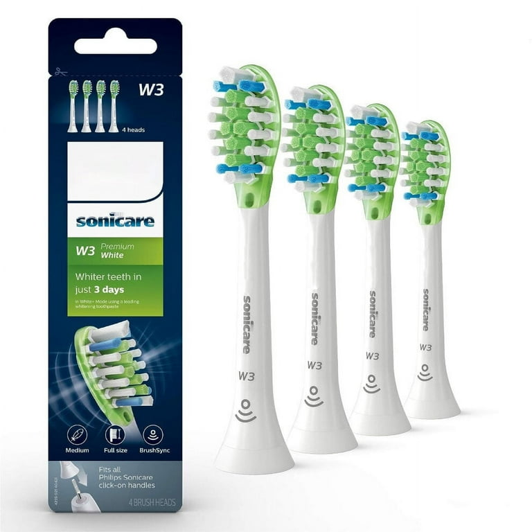 W3 Genuine Premium White Replacement Toothbrush Heads, 4 Brush Heads, White, HX9064/67 W3 Genuine Premium White Replacement Toothbrush Heads, 4 Brush Heads, White, HX9064/67