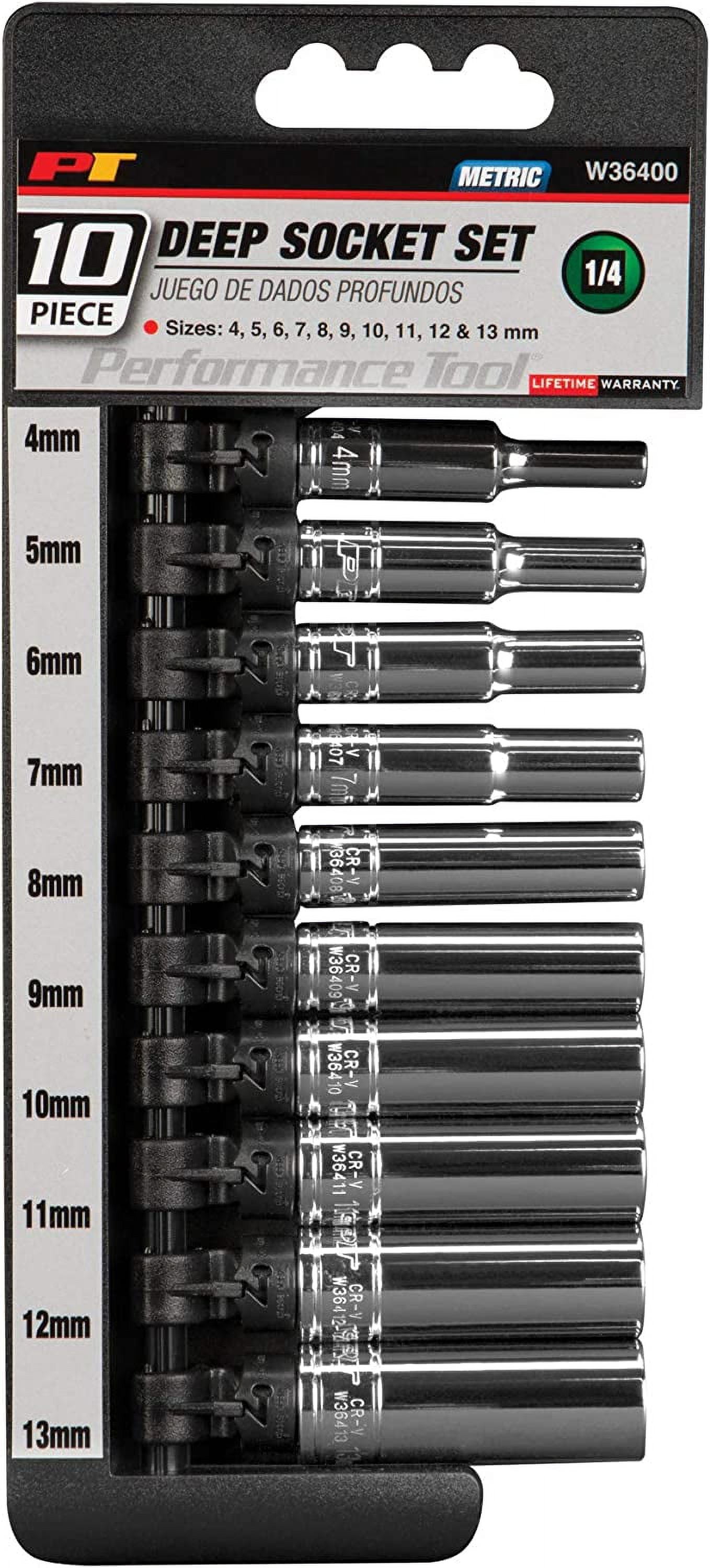 W36400 1/4Inch Drive 6Point MET Deep Wall Socket Set, 10Piece