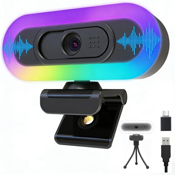 W4 2K Autofocus Webcam with Dual Mics & LED Light, 1080P 60fps/2K 50fps, USB Streaming Camera for PC, Laptop, Switch 2, Desktop - Plug and Play