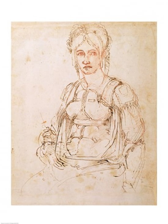 W41 Sketch of a seated woman Canvas Art - Michelangelo Buonarroti (18 x 24)