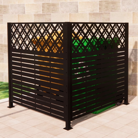 W48'' x H47.3'' x 2 Panels Metal Privacy Screen, Outdoor Privacy Panels, Trash Can Enclosure, Air Conditioner Fence, Pool Equipment Enclosure, Backyard Fencing, Rhombus Black