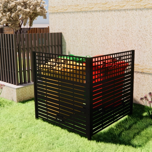 W48'' x H47.3'' x 2 Panels Metal Privacy Screen, Outdoor Privacy Panels, Trash Can Enclosure, Air Conditioner Fence, Pool Equipment Enclosure, Backyard Fencing, Rhombus Black