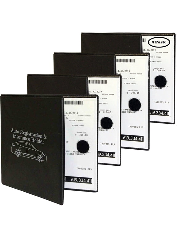 Auto Registration Insurance & ID Card Holder – 4 Pack – Perfect for any Car, Truck, Motorcycle, Trailer or Boat - Strong Closure