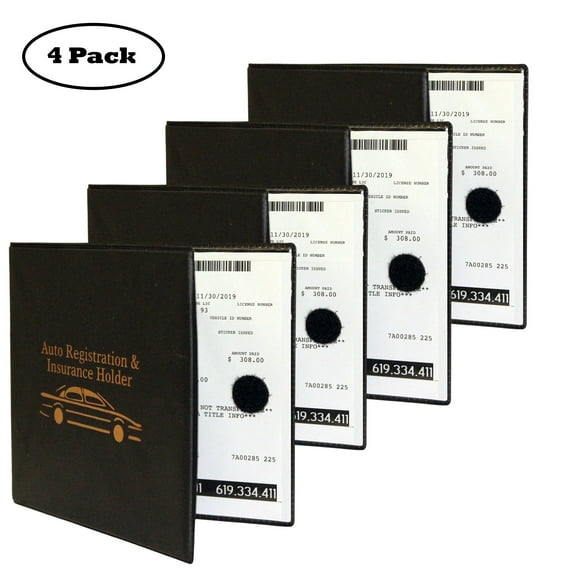 W4W Auto Registration Insurance & ID Card Holder 4 Pack with Strong Velcro Closure, Black