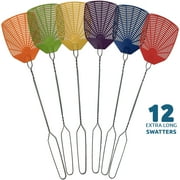 W4W Bug & Fly Swatter   Extra Long Handle 12 Pack Fly Swatters   Indoor/Outdoor   Pest Control flyswatter