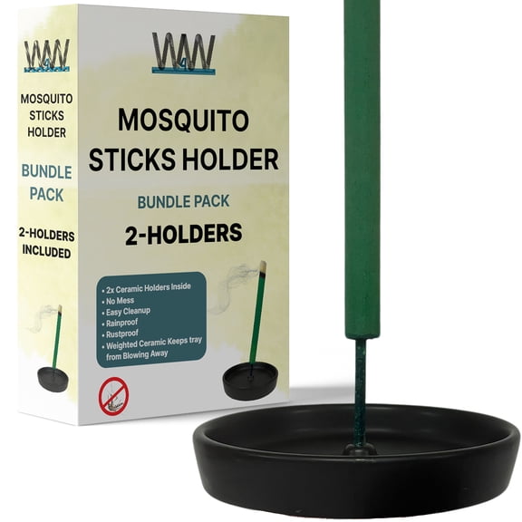 W4W Mosquito Stick Holder – Ceramic Holder for Incense & Mosquito sticks – for Outdoor & Indoor use, Pool Side, Patio, Deck, Camping, Hiking, etc... (Includes Set of 2 Holders)