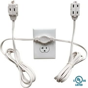 W4W Twin Extension Cord Power Strip - 24 Foot Cord - 12 feet on Each Side - Flat Head Wall Hugger Outlet Plug - 6 Polarized Outlets with Safety Cover