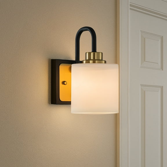 W5'' 1-Light Modern Elegant Brass And Black Bathrooom Vanity Light With Milk White Glass Shades