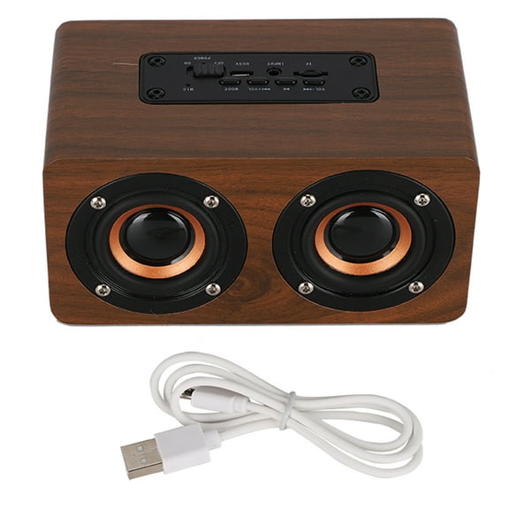 W5C Wooden Bluetooth Speaker Multi-Function Clock Alarm Clock Speaker with TF Card SlotBrown Wood Grain