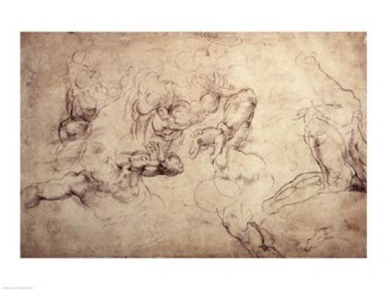 W61v Male figure studies Canvas Art - Michelangelo Buonarroti (24 x 18)