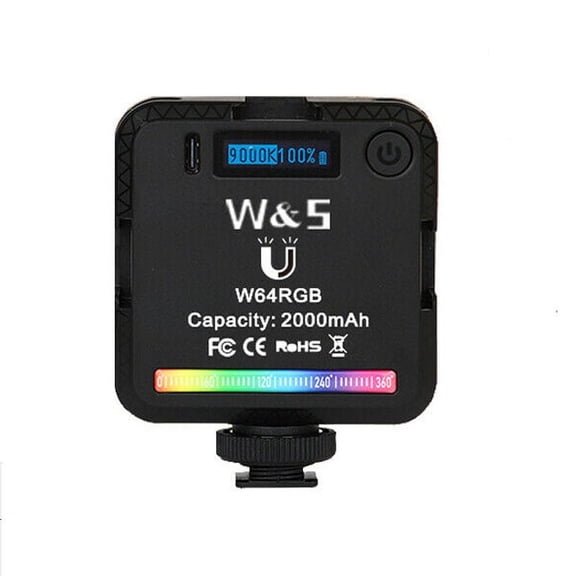 W64 Mini RGB LED Video Light Magnetic Photography Vlog Fill Light Phone Camera Pocket Light Lamp, with 1/4in Screws 3 Cold Shoe Mount 2500-9000K RGB Full Color