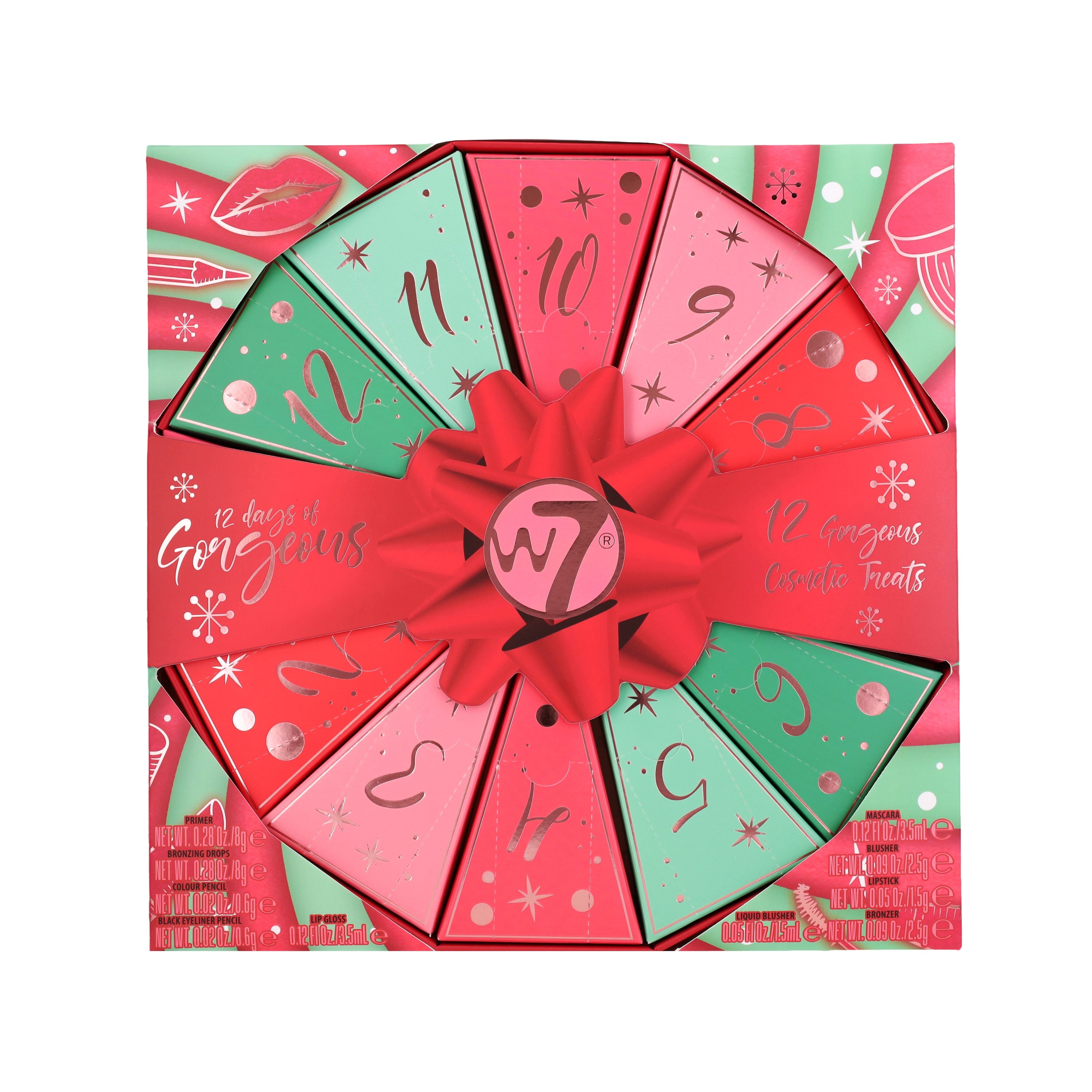 W7 12 Days of Gorgeous Advent Calendar Makeup Gift Set, 12 Pieces