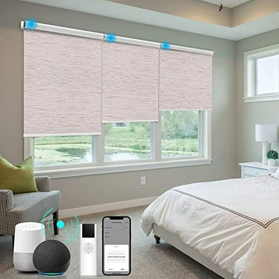 W73 x H72,Brown HILADUO Motorized Roller Shades 100% Blackout Window Roller Blinds Outside Mount Zigbee Motor Blind Shade Mobile Phone Remote Control Compatible Alexa Google Via Tuya Hub