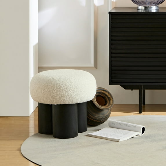 W8017-1 White Lamb Wool Seat, Barrel Pvc Pipe With Black Ash Willow Stool