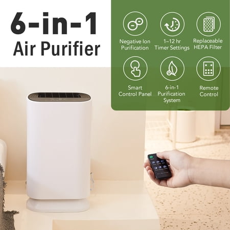 W806,6-in-1 Large Air Purifier for Bedroom Living Room Office with 106cfm HEPA Filter More
