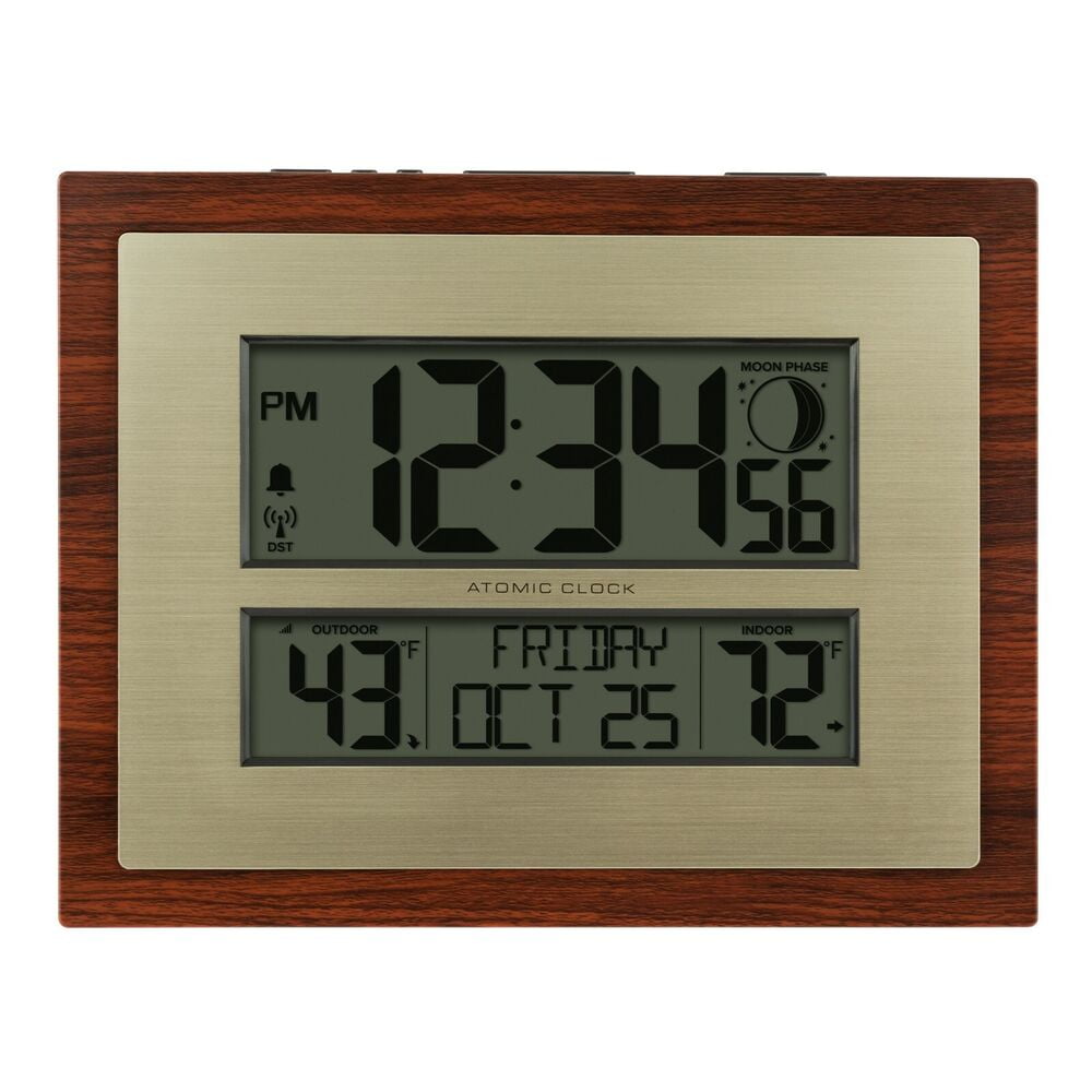 W86111BHG La Crosse Technology Atomic Digital Wall Clock Moon Phase
