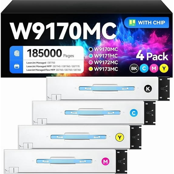 W9170MC W9171MC W9172MC W9173MC Toner Cartridge Set 4-Pack Replacement Compatible with HP Color Laserjet Managed E87750 MFP E87740 E87760 E87770 Flow MFP E87740 E87750 E87760 E87760