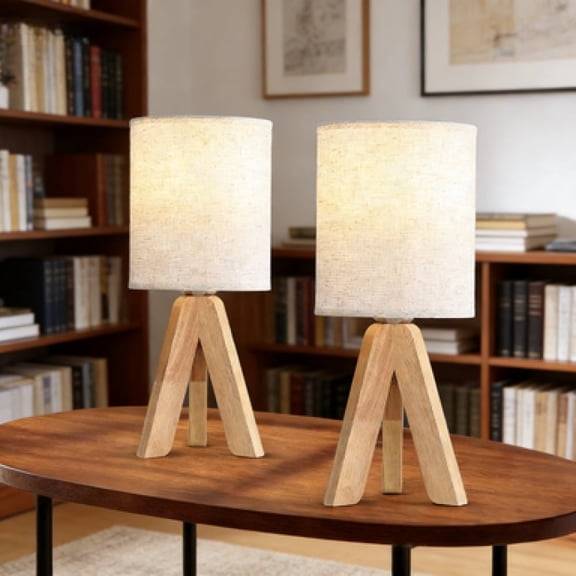 W934P429842 Set Of 2 Modern Natural Wood Table Lamps - Rocker Switch Nightstand Lamps For Living Room/Bedroom (E26 Socket, Bulb Not Included)