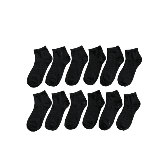 WA - 12 Pairs Womens Black Color Assorted Styles Low Cut Ankle Socks Cotton Size 9-11