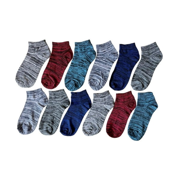 WA - 12 Pairs Womens Color Strips Assorted Styles Low Cut Ankle Socks Cotton Size 9-11