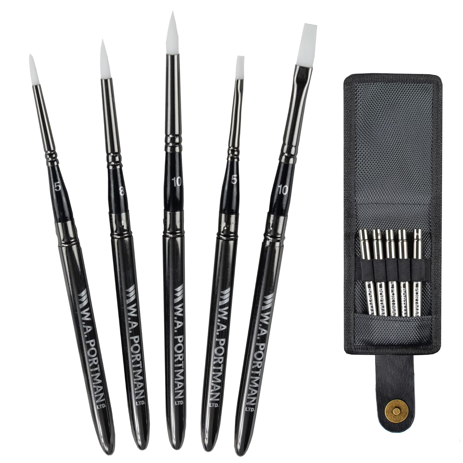WA 5Pc Large Travel Paint Brush Set With Convertible Case