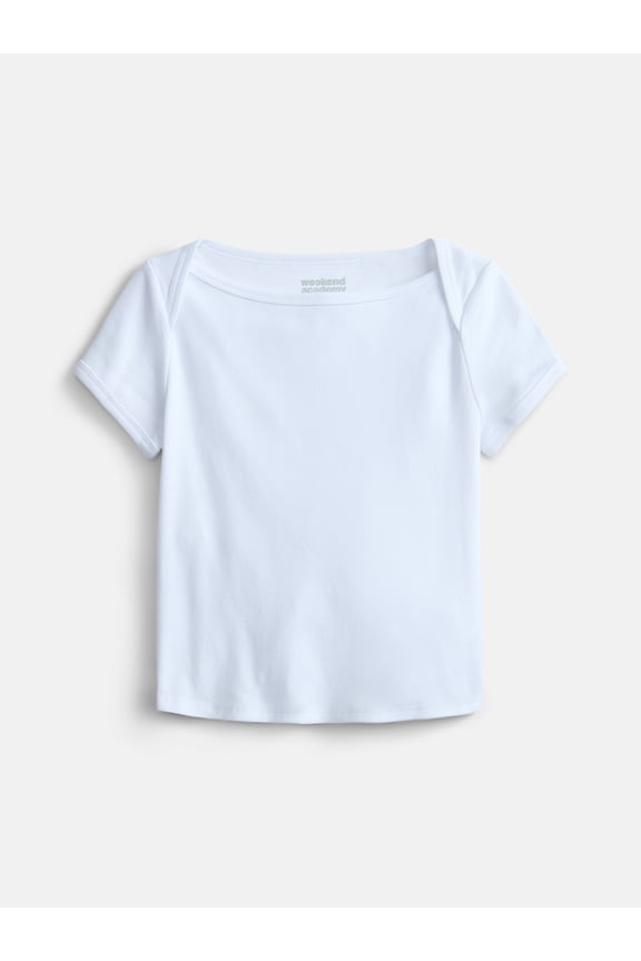 Short Sleeve Boatneck Rib Tee, Sizes 4-18