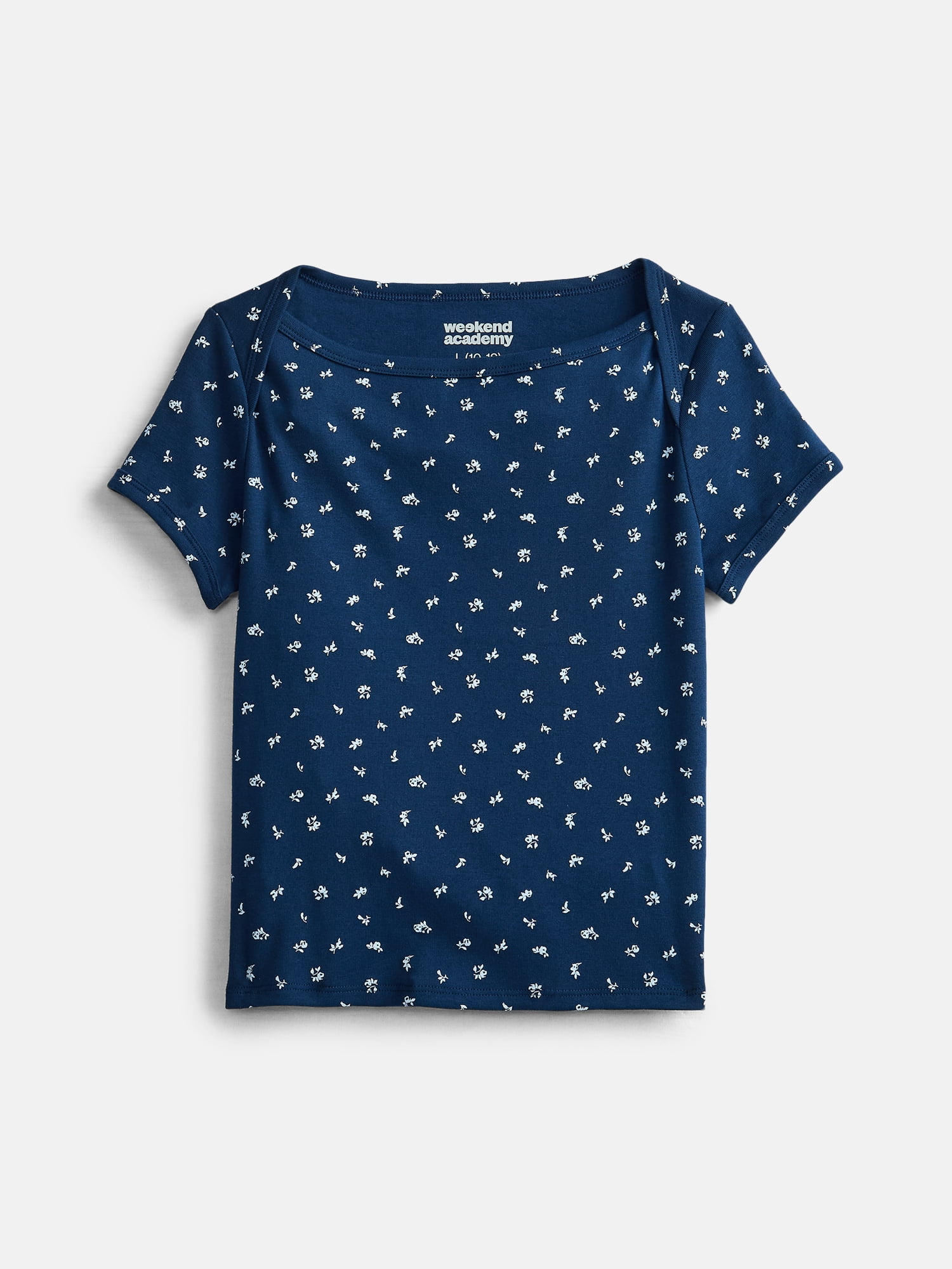 Weekend Academy Girls Boat Neck Tee with Short Sleeves, Sizes 4-18