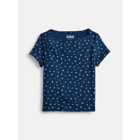 Weekend Academy Girls Boat Neck Tee with Short Sleeves, Sizes 4-18