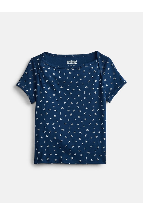 Girls Boat Neck Tee with Short Sleeves, Sizes 4-18