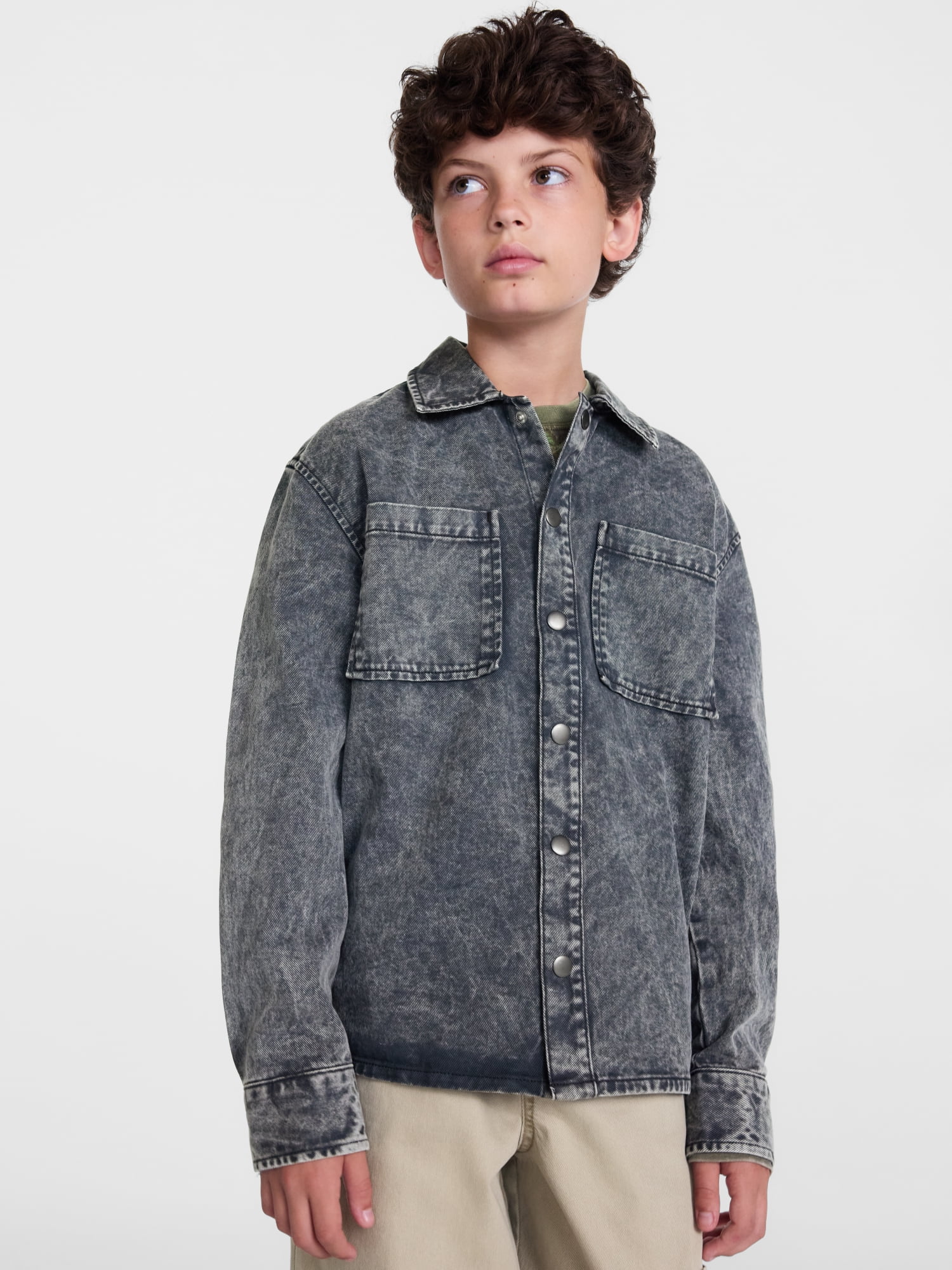 Weekend Academy Boys Washed Boxy Cotton Shacket with Long Sleeves, Sizes XS-XXL